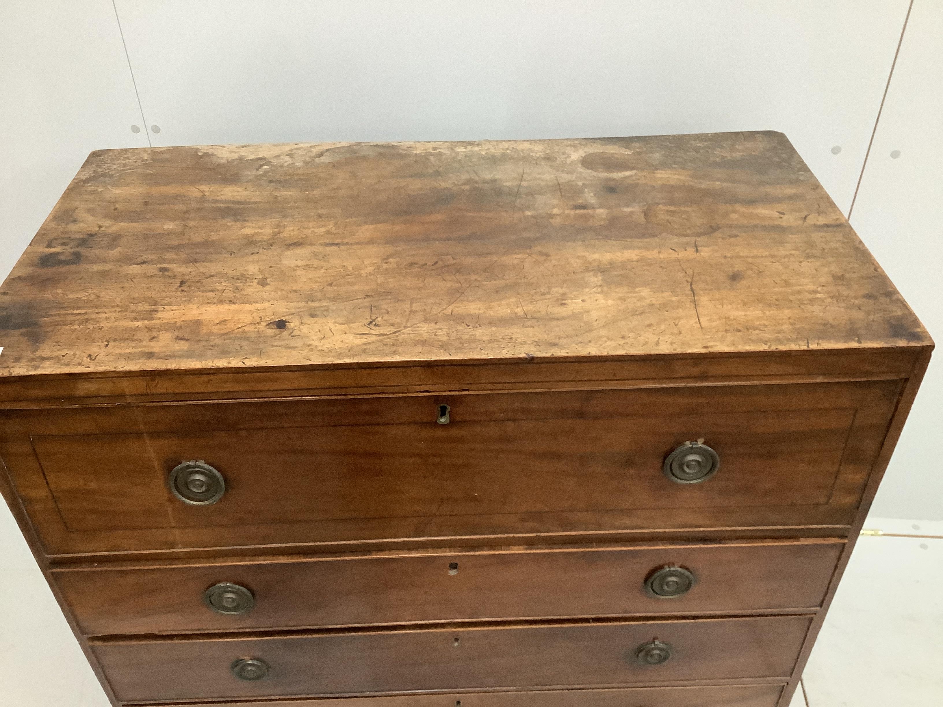 A Regency mahogany chest of four long drawers, width 98cm, depth 50cm, height 99cm